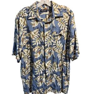 Puritan Hawaiian Shirt Size M Men's Blue Button Up Short Sleeve Floral Viscose